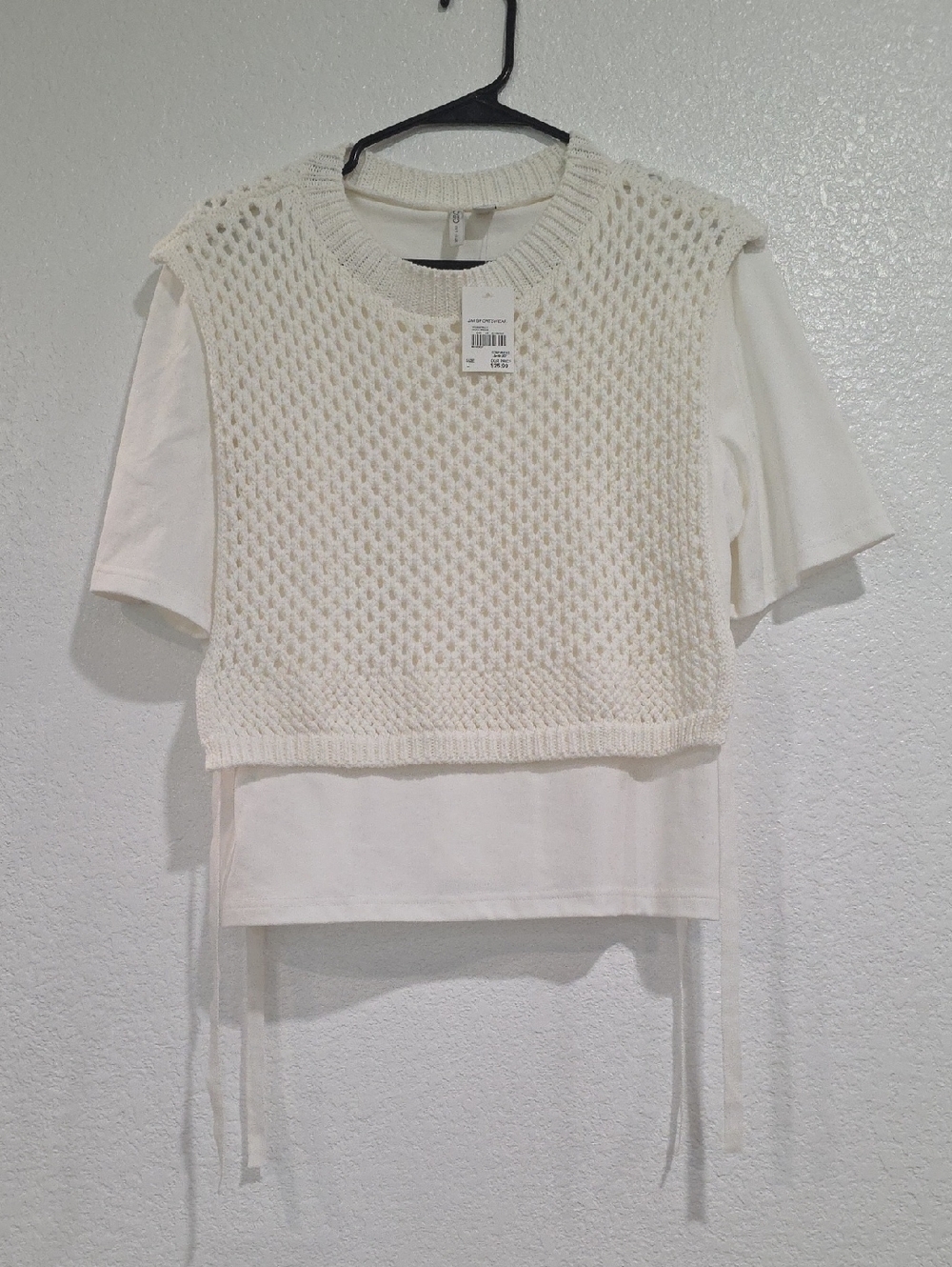 Cato Cream Knit Overlay Short Sleeve Top